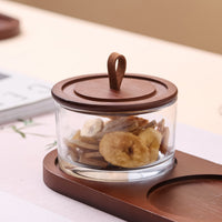 Wooden Snack Tray with Glass Jar, Divided Dried Fruit Platter, Candy Dish, Living Room Wooden Fruit Plate