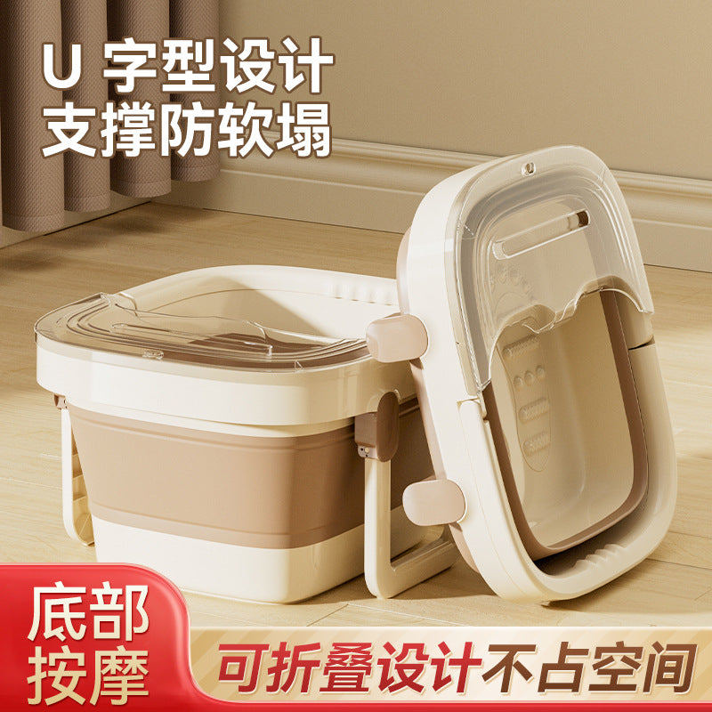 Foldable Foot Spa Basin with Massage Rollers, Portable Deep Foot Bath for Home and Dormitory Use
