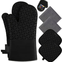 Silicone Heat Resistant Oven Mitts and Pot Holders Set for Kitchen Baking and Grilling