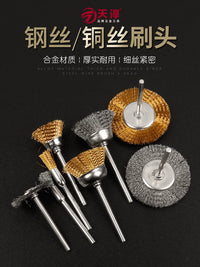 Rotary Wire Brush Head Set for Wood Carving, Deburring, Rust Removal, and Polishing
