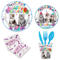 Cat Theme Birthday Party Supplies Set for Kids - Plates, Cups, Napkins, Decorations