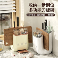 U-Shaped Kitchen Knife Block with Cutting Board & Utensil Holder