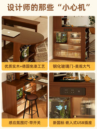 Solid Wood Home Bar Table Living Room Folding Retractable Bar Cabinet Sofa Side Partition Small Apartment Island Dining Sideboard