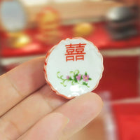 OB11 Dollhouse Miniature Ceramic Double Happiness Dish Tableware Set for Micro Landscape Photography Props BJD