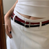 Kuning Women's Vintage Square Buckle Thin Leather Belt for Dresses & Suits