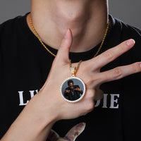 Hip Hop Personalized Photo Pendant Necklace with Zircon Embellishments