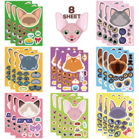 8 Sheets Cartoon Cat Make a Face Stickers for DIY Scrapbooking Phone Case Decor