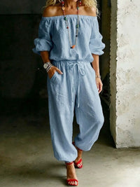 Women's Off-Shoulder Top & Drawstring Jogger Pants Set