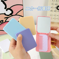 Macaron Color Portable Folding Mini Makeup Mirror with Comb Set for Girls