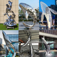 Stainless Steel Whale Dolphin Sculpture Metal Kunpeng Ornament Hollow Animal Outdoor Wave Fish City Landscape
