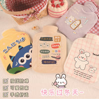 Cartoon Hot Water Bottle with Plush Cover, 900ml Mini Hand Warmer