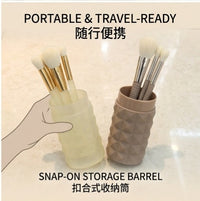LOOTESI 5-Piece Diamond Pattern Makeup Brush Set with Storage Barrel, Soft Bristle Portable Cosmetic Tools for Powder, Blush, Eyeshadow