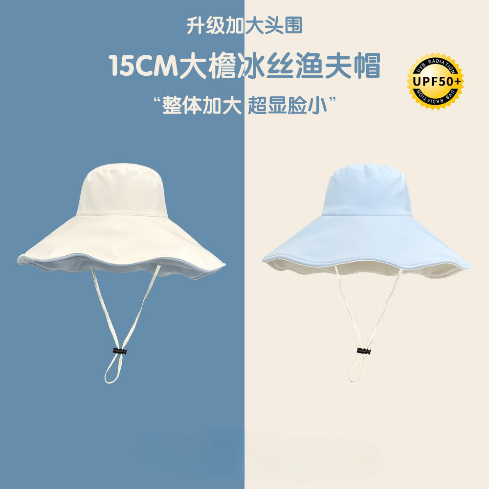 Reversible Ice Silk Wide Brim Bucket Hat for Women - UV Protection Sun Hat