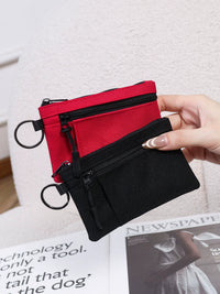 Canvas Coin Purse with Zipper and Keychain, Portable Mini Wallet for Sports and Everyday Use