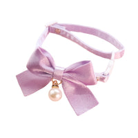 Pet Collar with Bow Tie for Cats and Small Dogs, Adjustable Silk Rhinestone Pearl Necklace