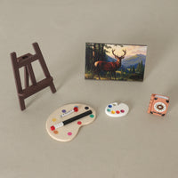 Miniature Dollhouse Painting Easel & Fish Tank Decor Set