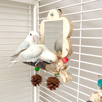 Parrot Mirror Toy with Perch for Cockatiels Budgies Lovebirds, Chewing String, Grinding Claw Stand