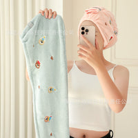 Embroidered Bear Quick Dry Hair Towel for Women, Super Absorbent Microfiber Hair Drying Cap