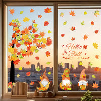Thanksgiving Gnome Maple Leaf Window Clings - Autumn Static Decals for Home & Storefront Decor