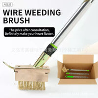 Garden Steel Wire Weed Brush with Long Handle for Pavement and Crevice Cleaning