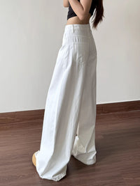 Women's White Straight Leg Low Waist Loose Fit Wide Leg Jeans