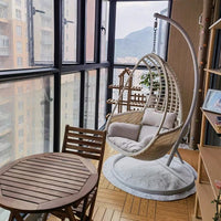 Indoor Outdoor Wicker Egg Chair Swing with Stand and Cushion for Patio Garden Balcony