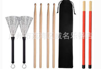 Steel Wire Drum Brushes Bamboo Drum Sticks Set with Storage Bag for Jazz Drum Percussion Instruments