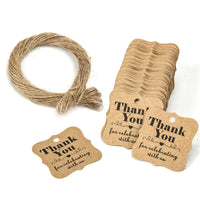 100-Pack Thank You Gift Tags with Jute Twine for DIY Crafts and Holiday Decoration