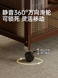 Solid Wood Folding Side Table with Wheels and Storage Shelf for Living Room
