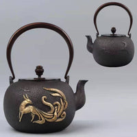 Japanese Cast Iron Teapot with Copper Handle, Gold-Plated, Uncoated, 1.2L