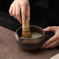 Japanese Gilt Iron Glaze Matcha Tea Set with Whisk Stand and Bowl