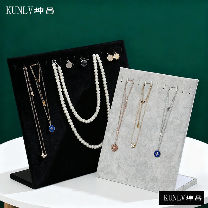 Velvet L-Shape Jewelry Display Stand for Earrings, Necklaces, and Rings
