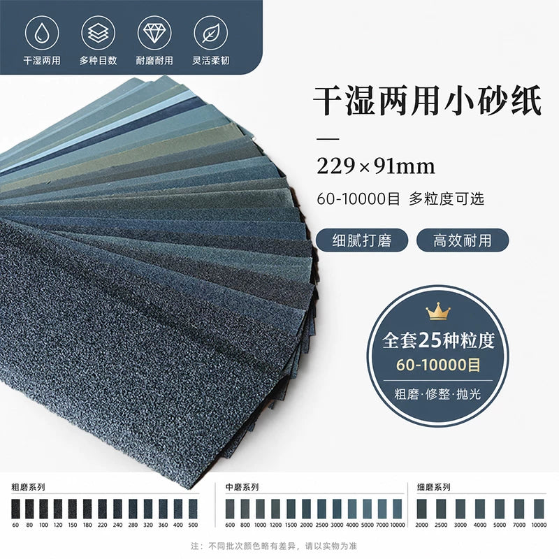 Wet/Dry Sandpaper Set for Polishing Jade, Wood, Car Paint, Pool Cues, Walls, and Headlights