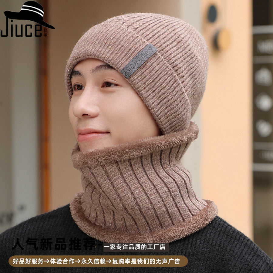 Men's Wool Knit Beanie Hat and Scarf Set with Fleece Lining for Winter