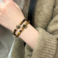 Natural Tiger Eye Beaded Bracelet for Women, Vintage Chinese Style Wealth Charm, Couple Gift Jewelry