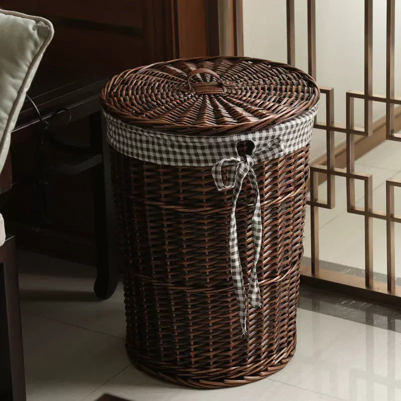 Woven Laundry Hamper with Lid - Rattan Storage Basket for Clothes & Sundries