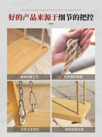 Outdoor Solid Wood Swing Seat for Patio Balcony Garden, Hanging Rope Chair