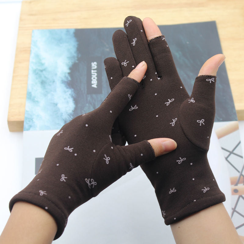 Women's Winter Warm Fleece-Lined Fingerless Gloves with Touchscreen Capability