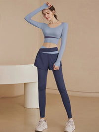 Women's Fake Two-Piece High-Waisted Yoga Leggings - Summer Thin, Butt-Lifting Compression Pants for Marathon & Outdoor Fitness