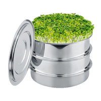 Stackable Stainless Steel Seed Sprouting Tray Kit with Lid and Drain Mesh