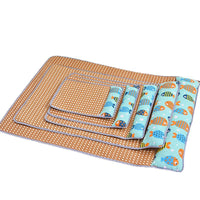 Pet Cooling Mat for Dogs and Cats, Summer Breathable Rattan Weave Bed with Pillow