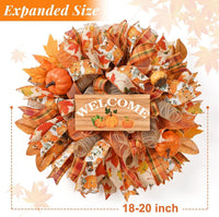 Autumn Thanksgiving Pumpkin Wreath with Welcome Sign for Front Door Decor