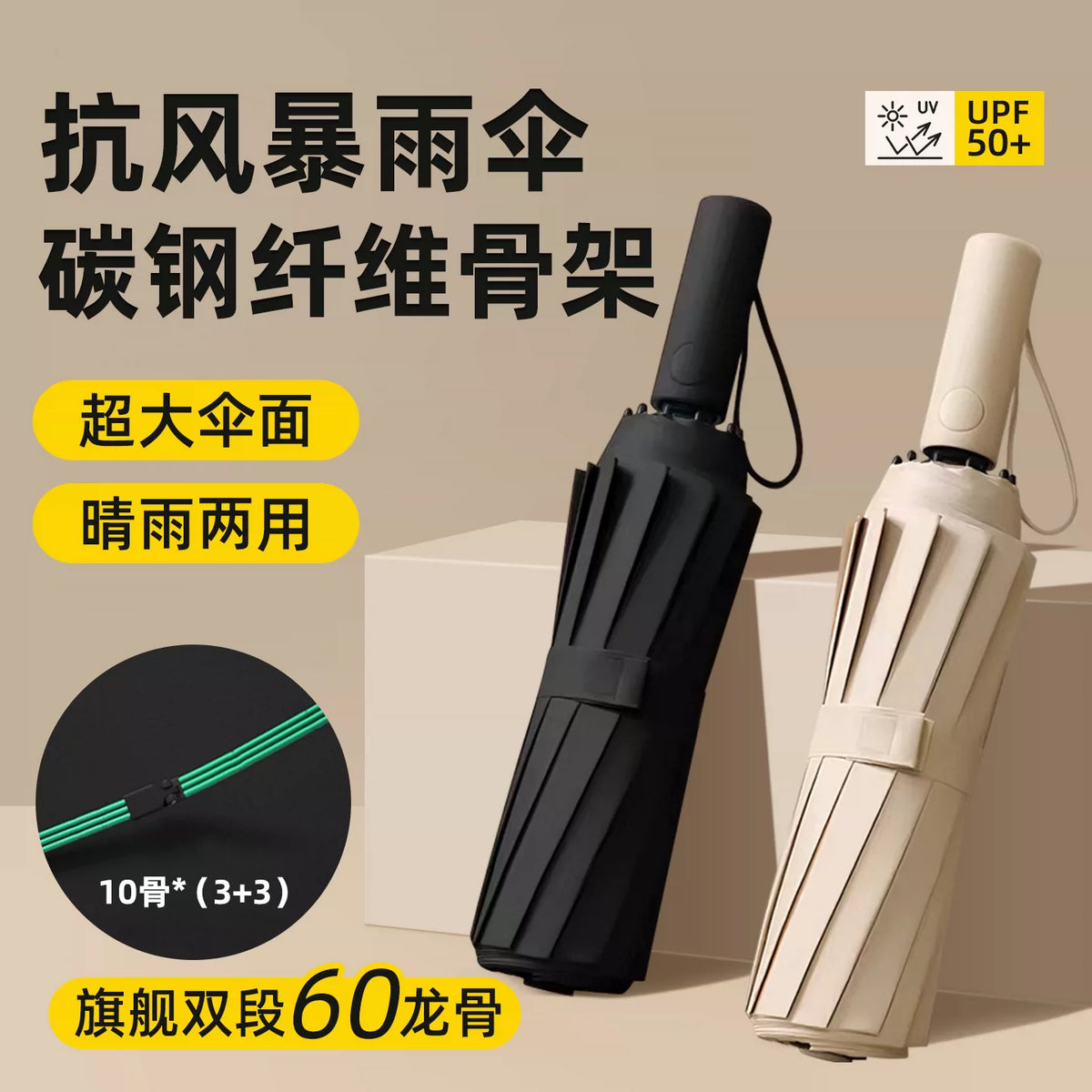 Automatic UV Protection Umbrella, Dual-Use Sunshade Rain Umbrella, Oversized Double Folding Umbrella