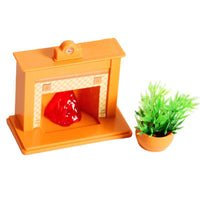 Dollhouse Miniature Fireplace Set with Clock and Potted Plant for OB11 Dolls