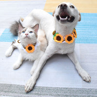 Hand-Knitted Pet Collar with Sunflower Bow for Cats and Small Dogs