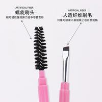 Portable Dual-Ended Eyebrow Brush with Cap, Spiral Brow Groomer, Angled Flat Eyeliner Brush