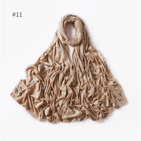 Women's Elastic Mercerized Cotton Jersey Shawl Scarf with Rhinestone Embellishment