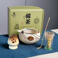 Japanese Matcha Tea Ceremony Set with Whisk Holder and Cartoon Ceramic Bowl