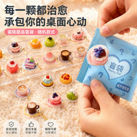 Miniature Dessert Blind Bag Toys for Kids, Simulation Food Play Set with Plate and Fork