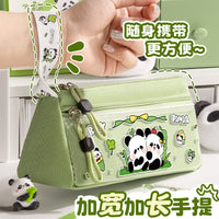 Cute Cartoon Panda Cat Pencil Case Double Layer Large Capacity Stationery Pouch for Students